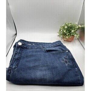 Avenue Denim Women Plus Size 22 Capri Blue Jeans Waist 42" Cuffed Preown Summer